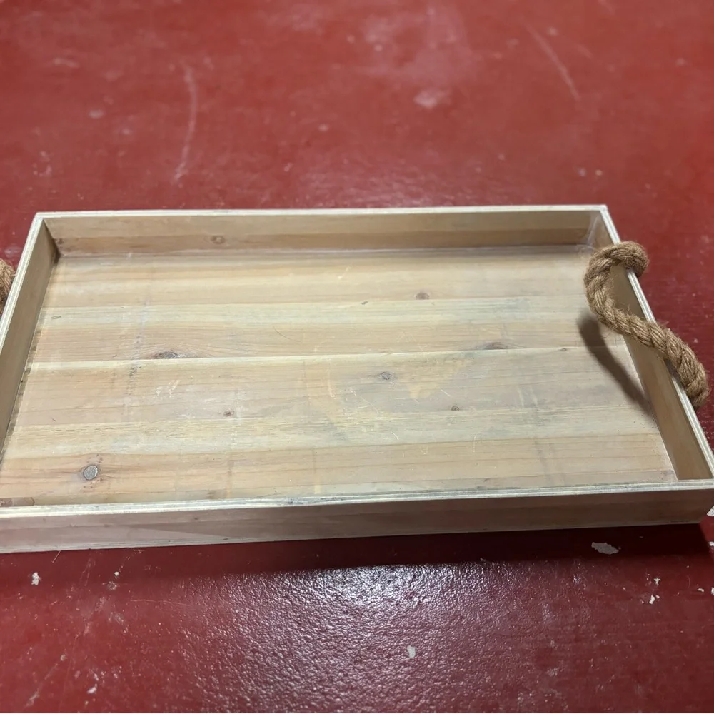 Rustic Wooden Bath Tray with Rope Handles